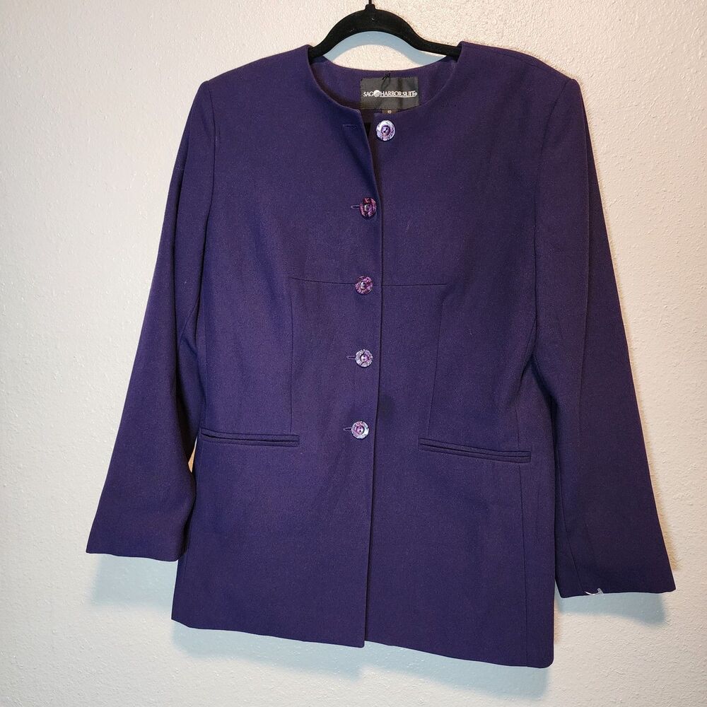 Vintage 90s Sag Harbor Deep Purple Collarless Blazer Jacket (Size 10)